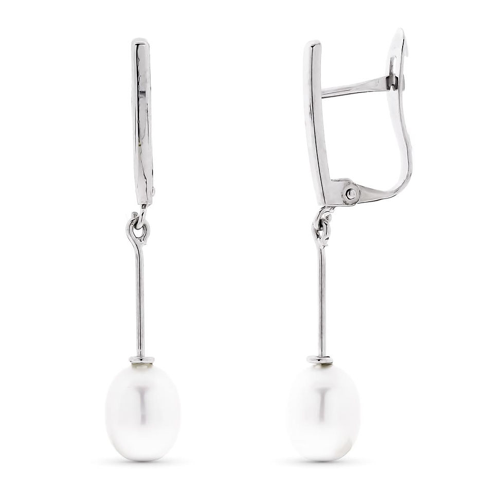 Pendientes largos de perla en oro blanco con cierre catalán 18k.
