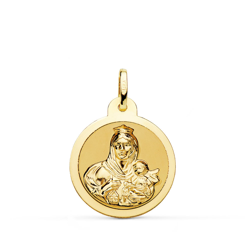 Miniatura: Escapulario de oro amarillo 18K Virgen del Carmen corazón Jesús, 20 mm · 2,45 g