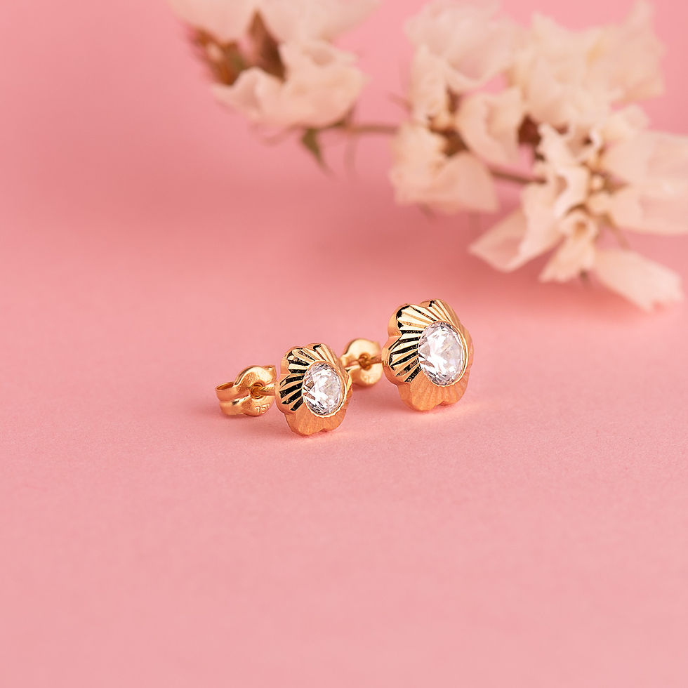 Miniatura: Pendientes de oro amarillo 18K chatón flor orla con circonita, 7 mm · 0,72 g
