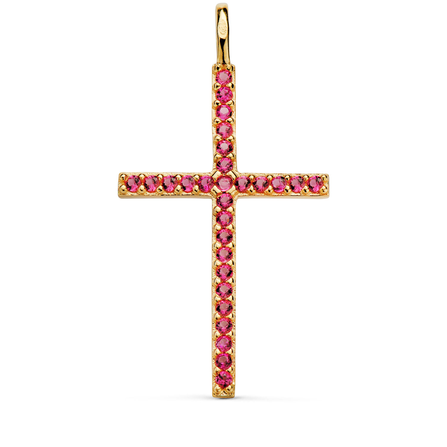 Cruz de oro amarillo 18K rojas anilla fija con circonita