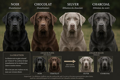 Labrador noir, chocolat, silver et charcoal