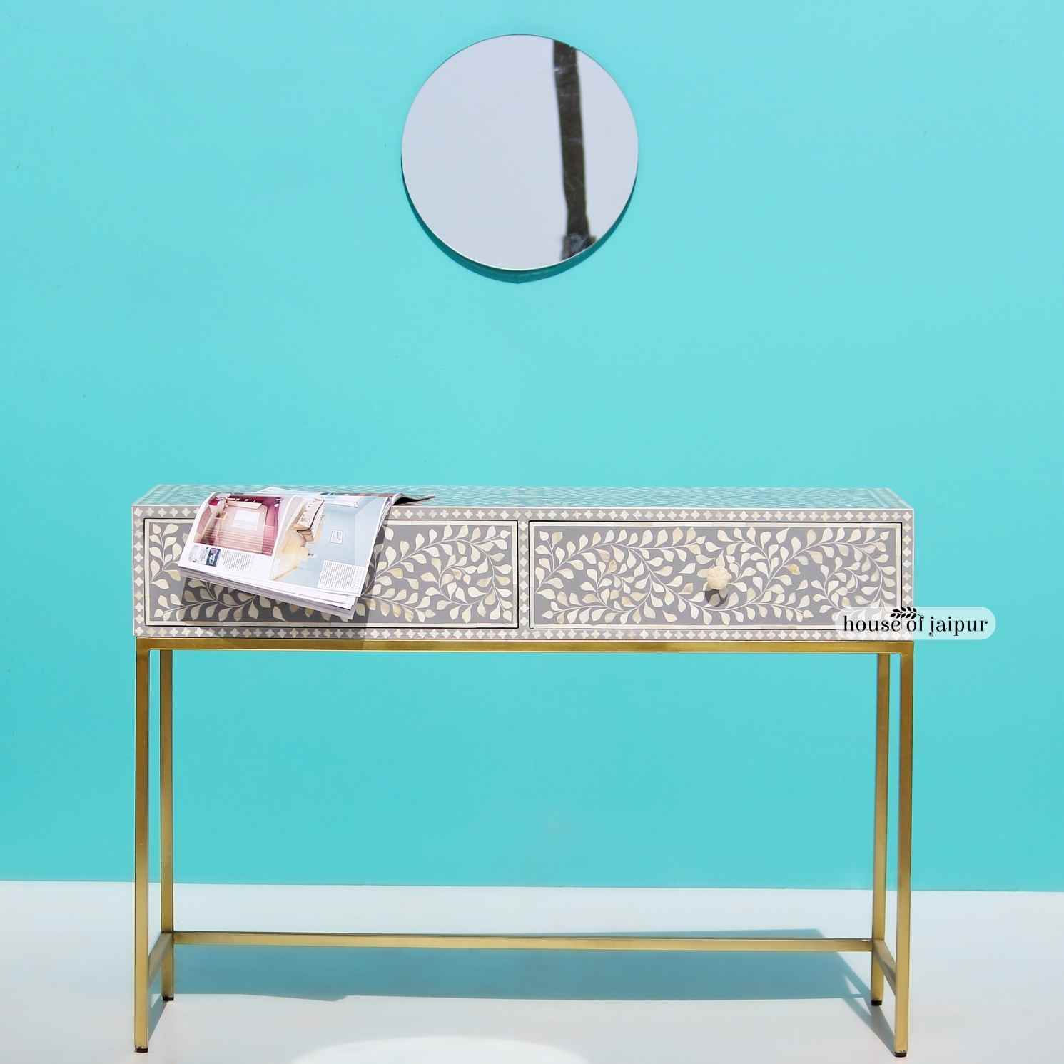 bone inlay console table, bone inlay entryway table, bone inlay furniture, bone inlay desk