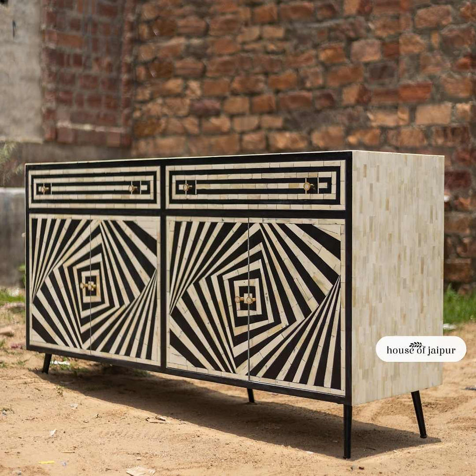 Thumbnail: bone inlay sideboard, bone inlay buffet, black and white sideboard, Op-Art furniture geometric sideboard,