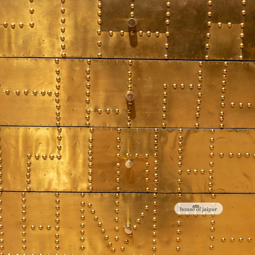 Thumbnail: Handmade Jaipur brass fitted solid wood sideboard by House of Jaipur with patchwork rivet detailing