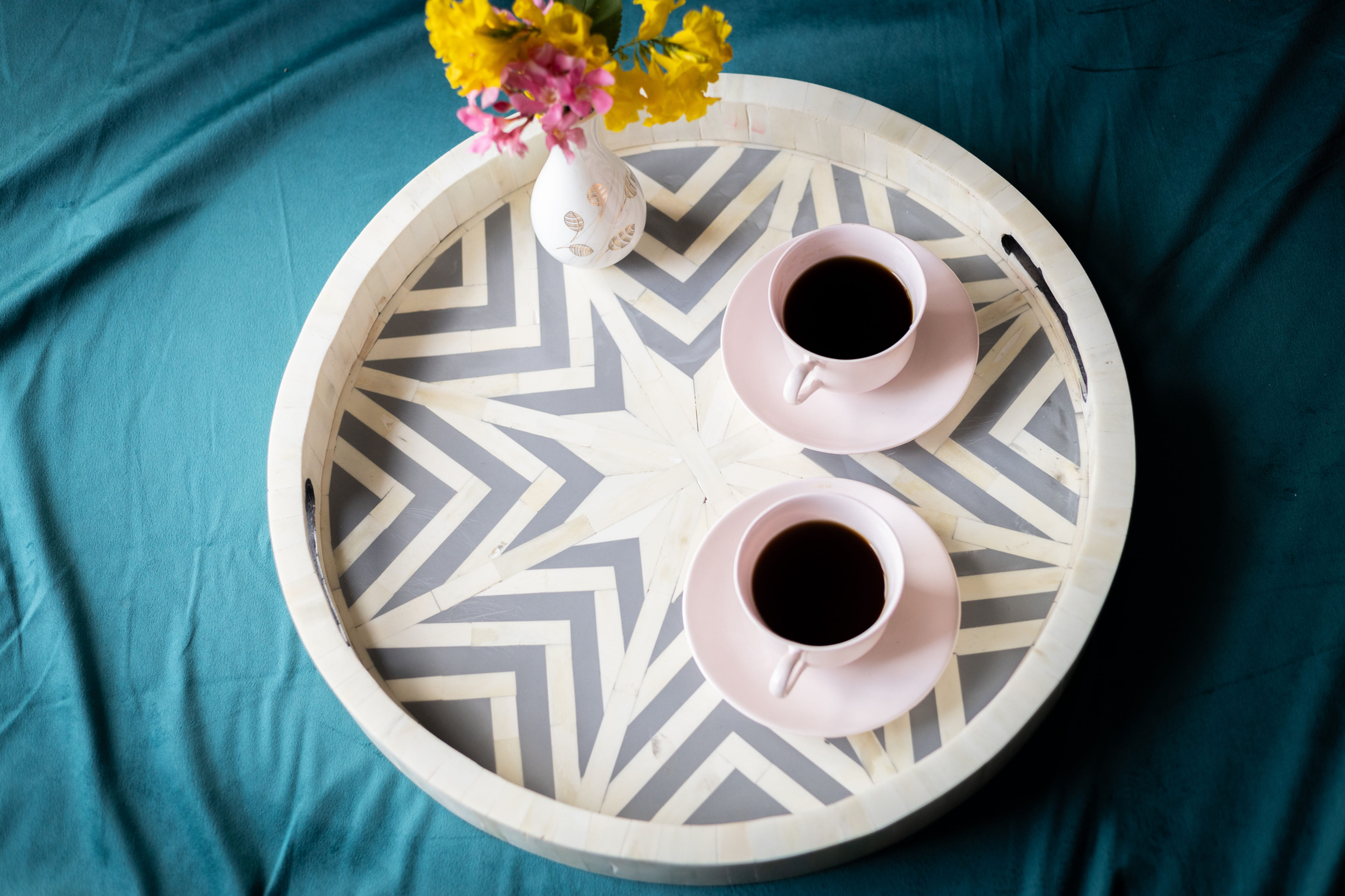 star bone inlay tray, bone inlay serving tray, inlay tray, green tray,