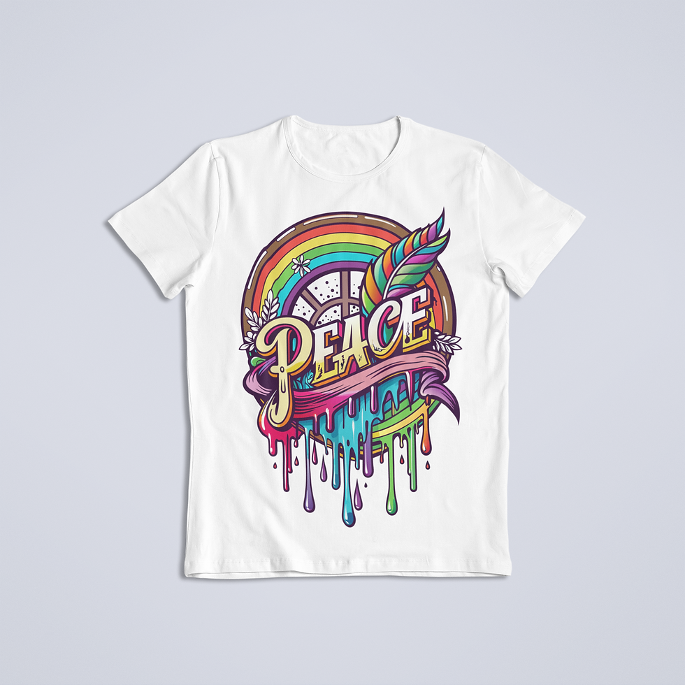 Thumbnail: White T-shirt with rainbow peace design