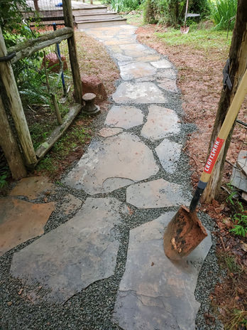 Celestial Landscaping installed this permeable irregular flagstone walkway in pittsboro, NC