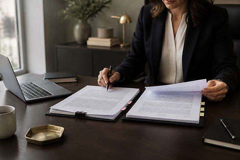 Attorney reviewing and annotating a commercial contract
