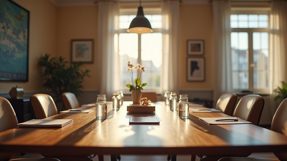 Eye-level view of a cozy meeting room set up for group discussions