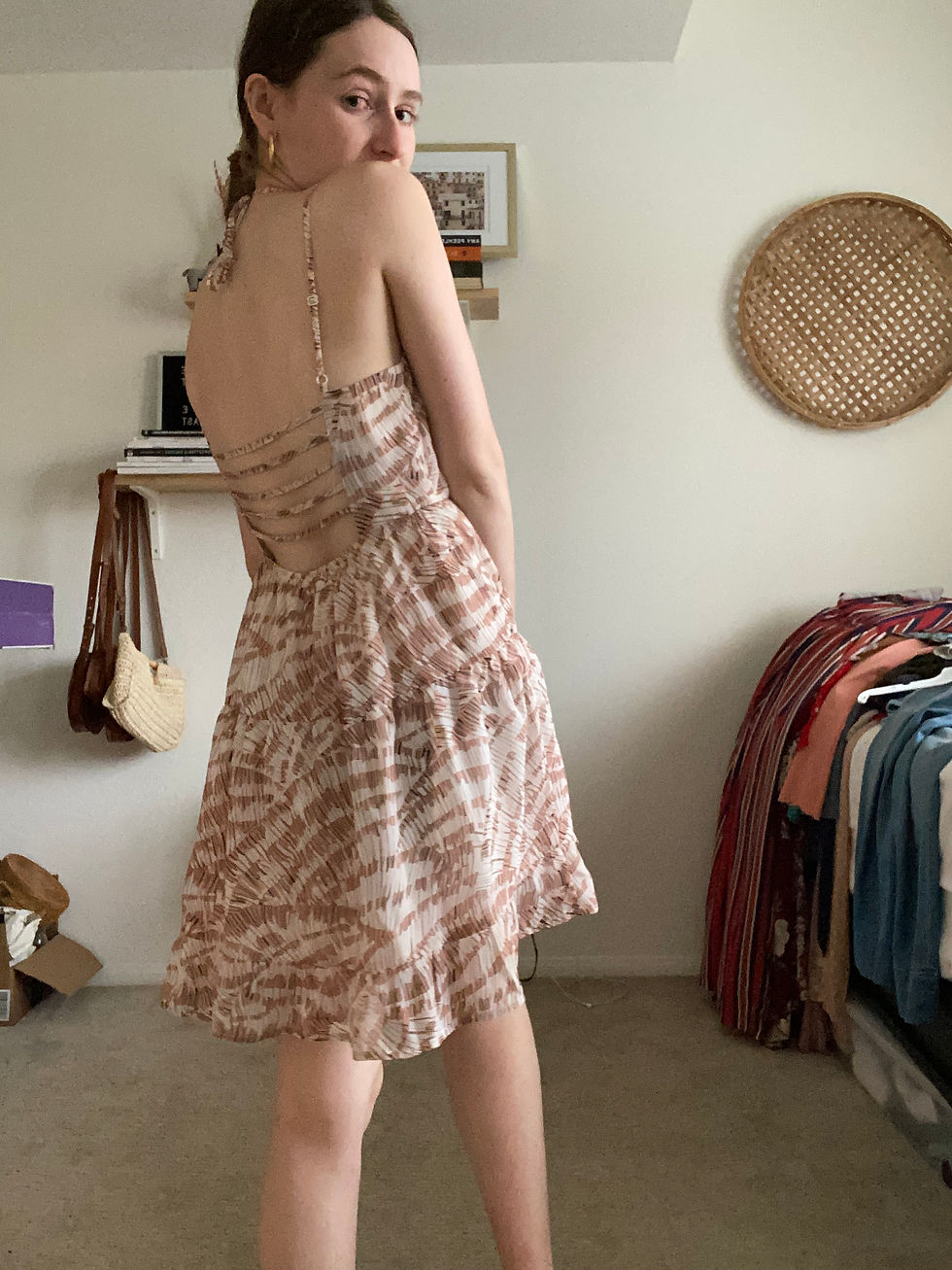 Thumbnail: Open Back Pink Patterned Dress