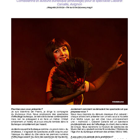 Valentina del Pearls (Comédienne et auteure burlesque (effeuillage), pour le spectacle Cabaret Canaille à Avignon