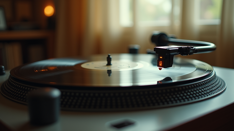 Vue en plongée d'un tourne-disque vintage avec un vinyle en train de jouer