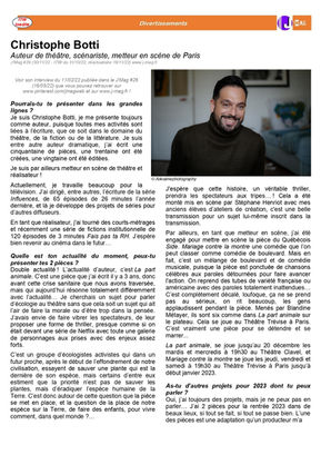 Christophe Botti (Auteur de théâtre, scénariste, metteur en scène) de Paris