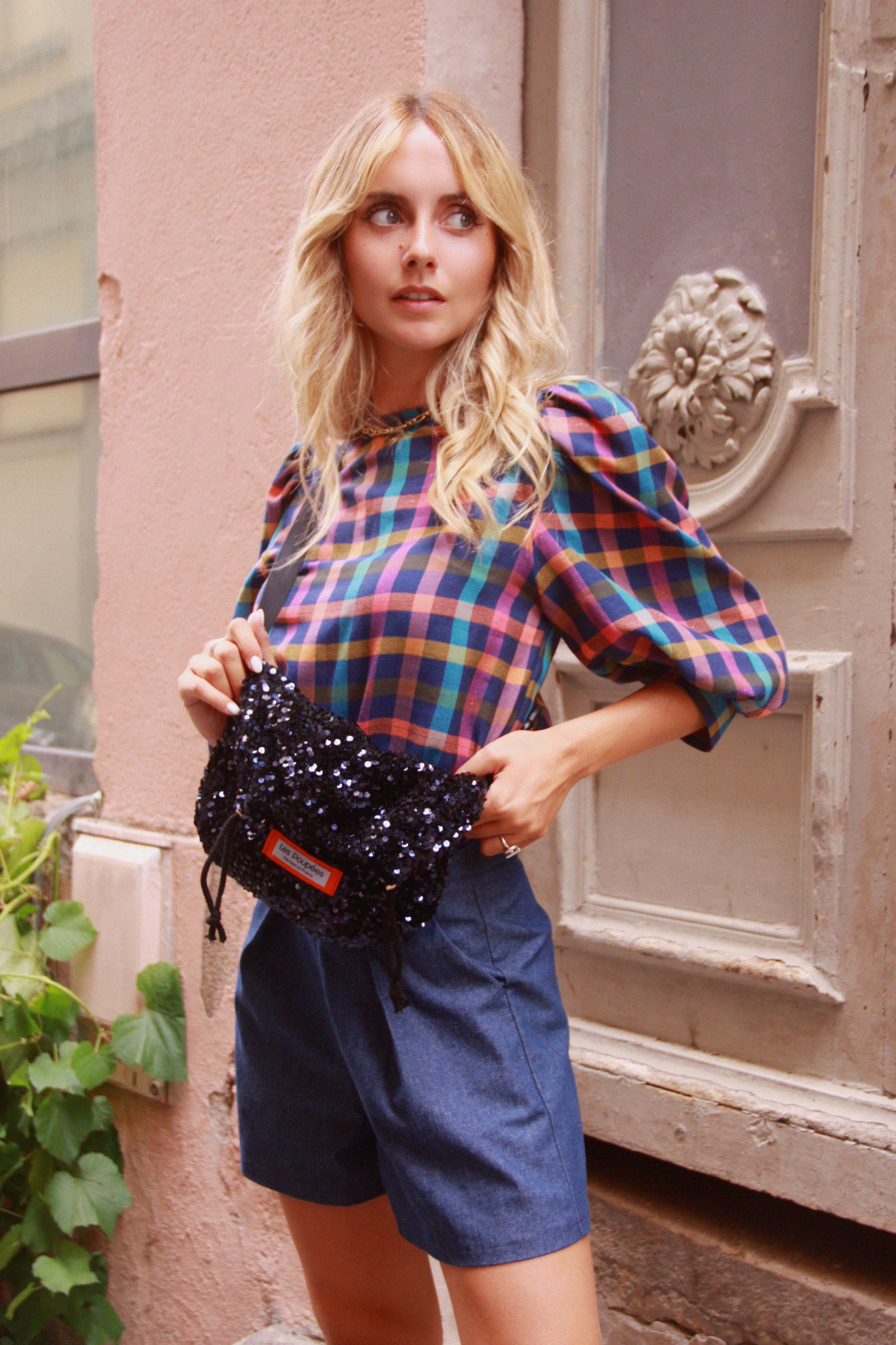 Sac Pouch Pailleté Bleu Marine