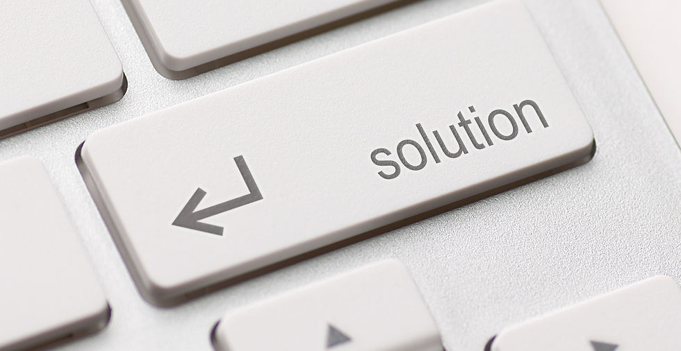 Close-up of a keyboard key labeled "solution" with an arrow symbol, on a silver background. The key is white with gray text.