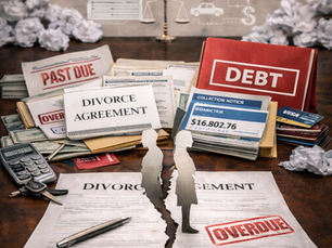 גבר ואישה מפנים גב אחד לשנייה ובאמצע הסכם גירושין כאשר הרגע הוא עם מסמכי חובות