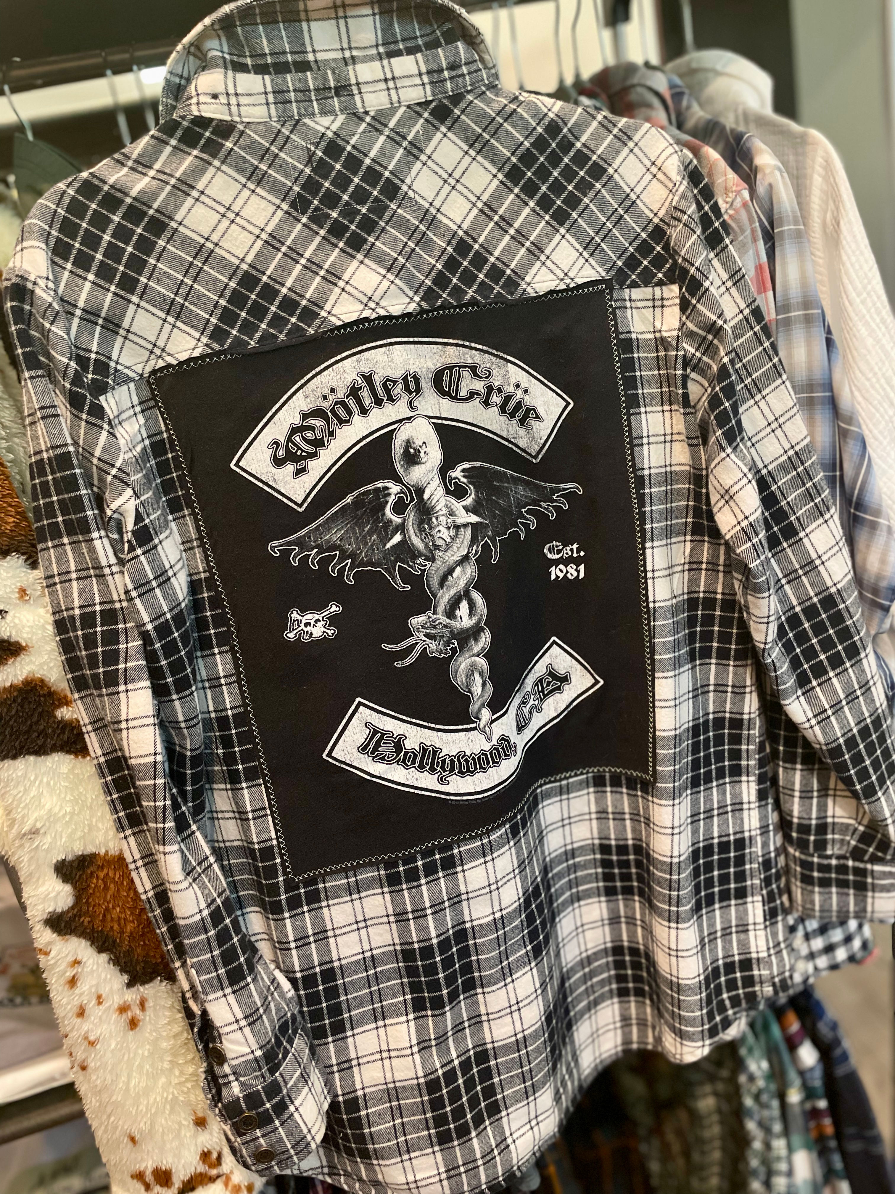 **SOLD** Graphic Flannel, Upcycled - Motley Crue (Women's M)