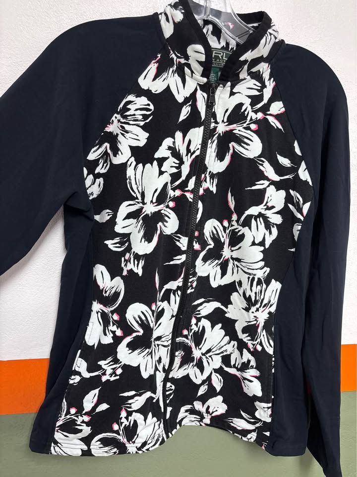 Thumbnail: Lauren Ralph Lauren Active Solid Black & Floral Full Zip Split Mock Neck Jacket