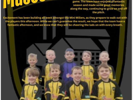 NMJFC U8s mascots for New Mills’s final home game of the season.
