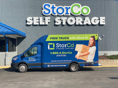 Sprinter van with a car wrap for StorCo storage