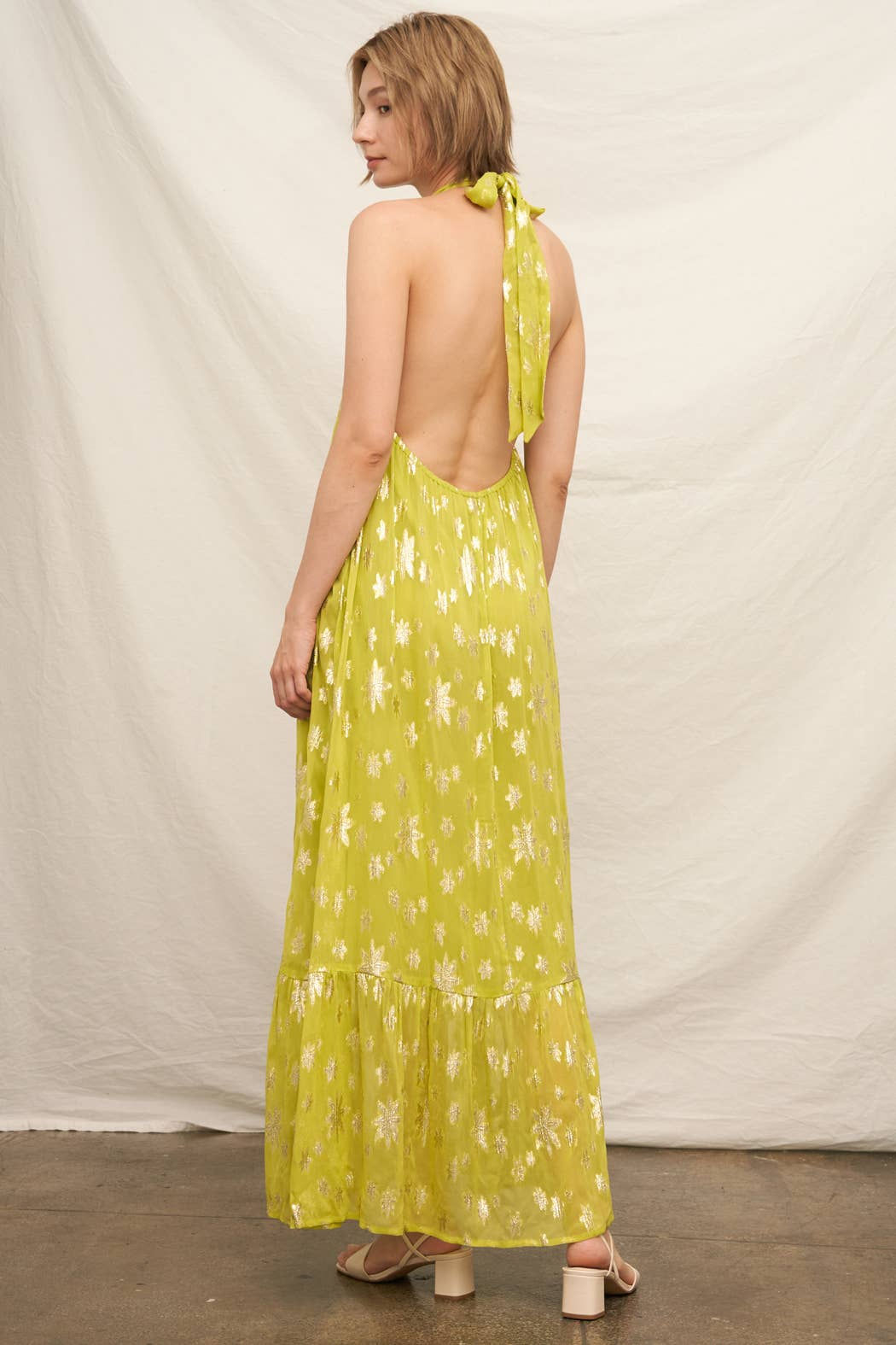 Peperoncino Halter Maxi Dress with Lurex Detail