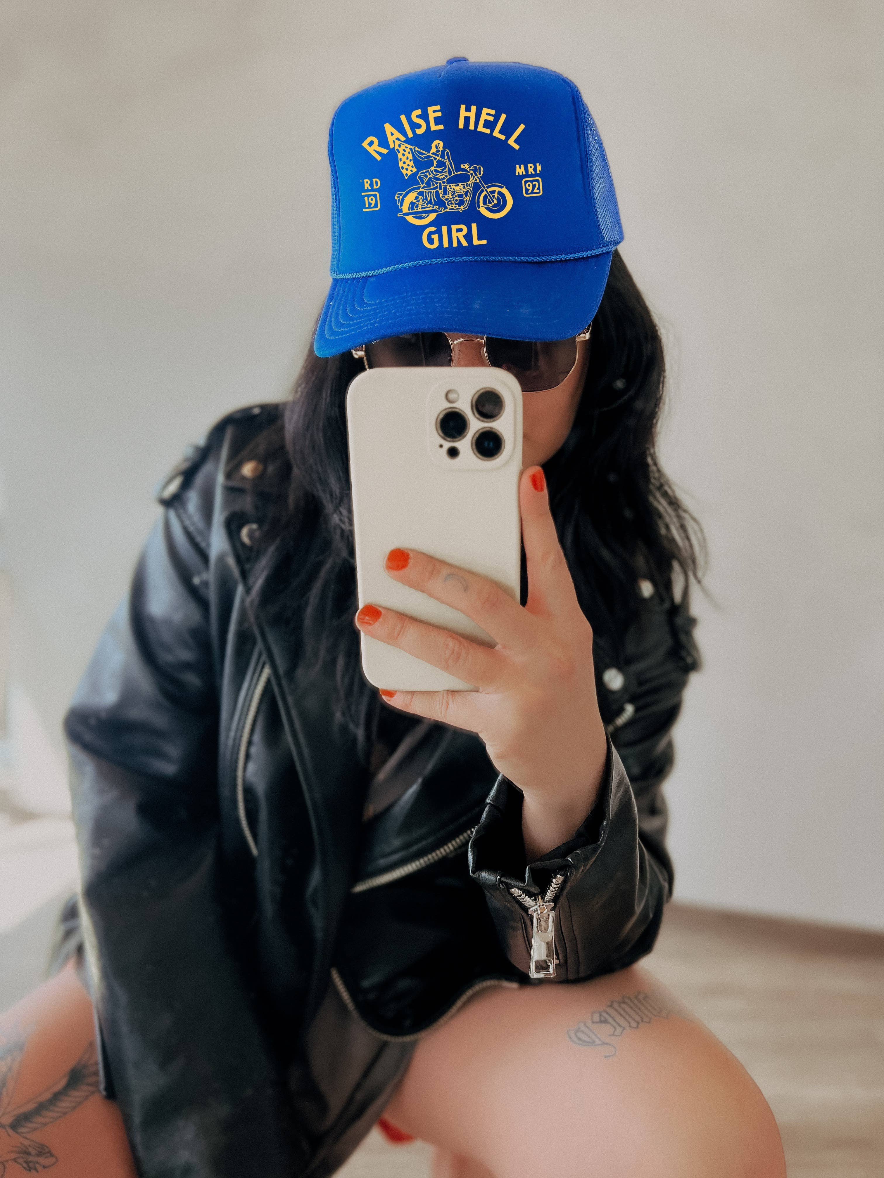 Raise Hell Girl Feminist Trucker Hat - Royal Blue