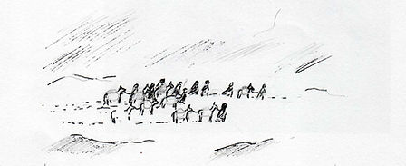 Dessin au crayon et encre pour le tome 5 personnages qui marchent
