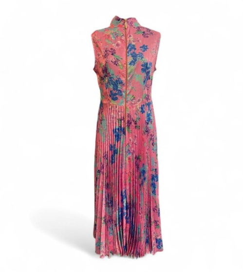 Pink Floral Pleated Maxi Dress
