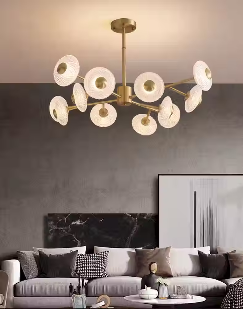 Golden Sputnik Chandelier - Textured Clear Acrylic 12-Head LED