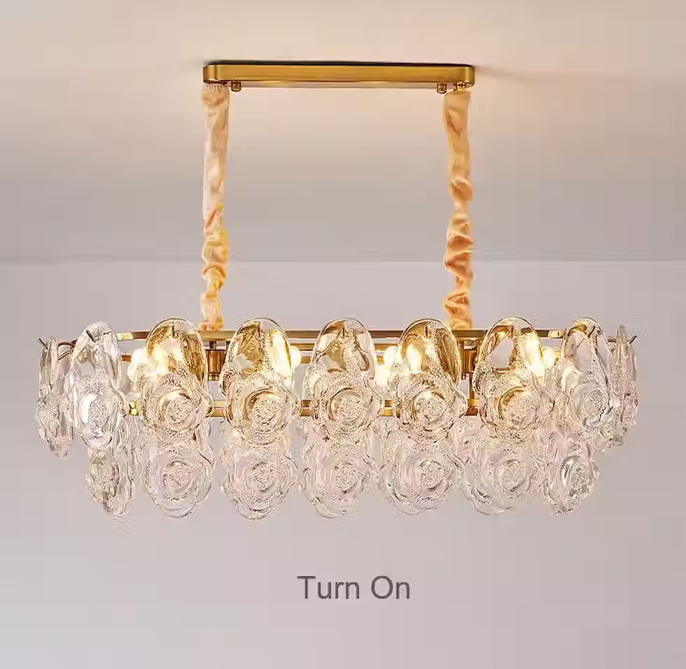 Thumbnail: Rose-Embossed Glass Petal Chandelier - Gold, E14