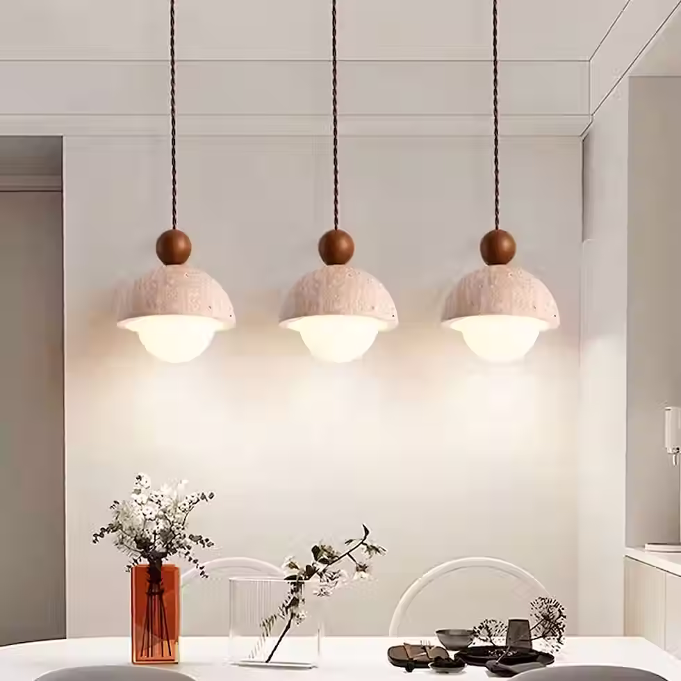 Miniatura: Travertine Stone Dome Pendant with Glass Bowl – G9x1, Dia 15cm
