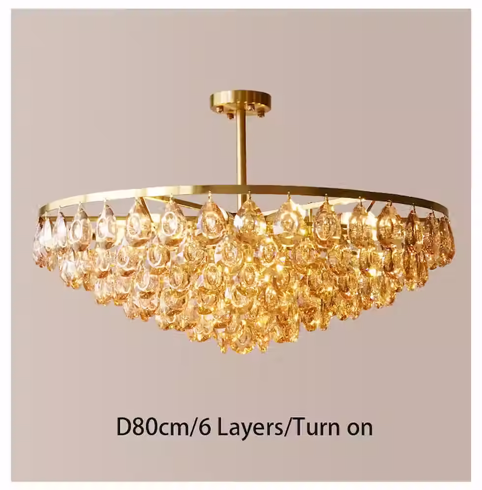 الصورة المصغرة: Faceted Teardrop Crystal Cone Chandelier - Gold, Dia 40-80cm