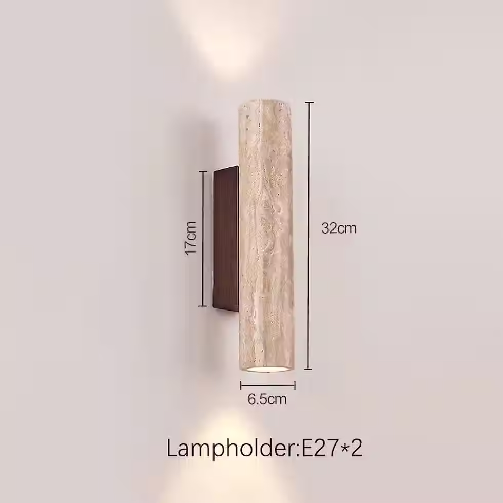 Miniatura: Travertine Cylinder Up-Down Wall Light with Walnut Bracket_2