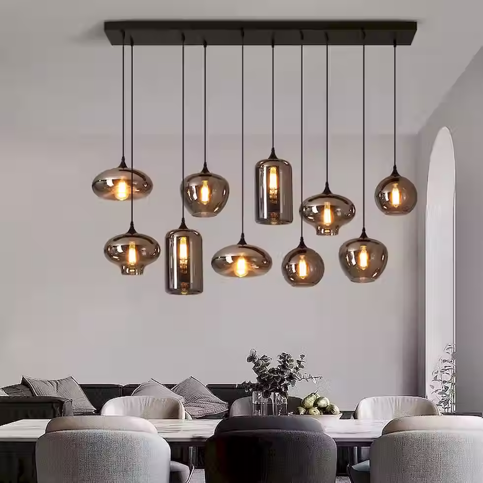 Miniaturbild: Smoke Glass Multi-Head Linear Pendant – Mixed Shades, E27