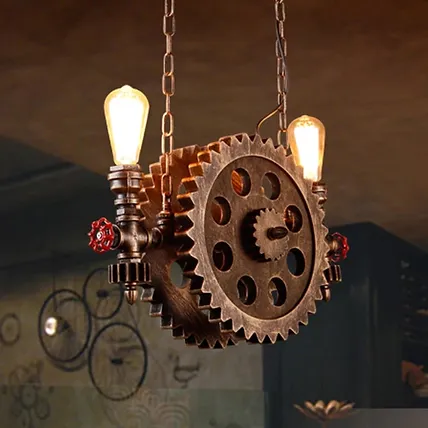 Vintage industrial lamp vehicle wheels pipe light and lighting fixture