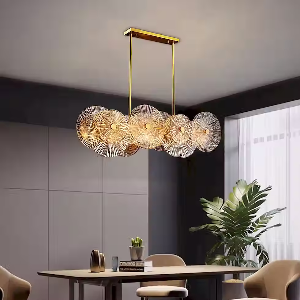 Миниатюра: Spun-Glass Disc Drum Chandelier - Gold, Amber & Clear, E14