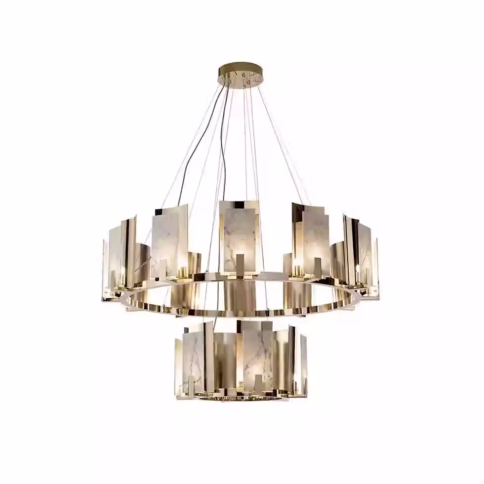 Miniaturbild: Alabaster Crown Chandelier – Gold Blade Ring E14 Candle Round Halo