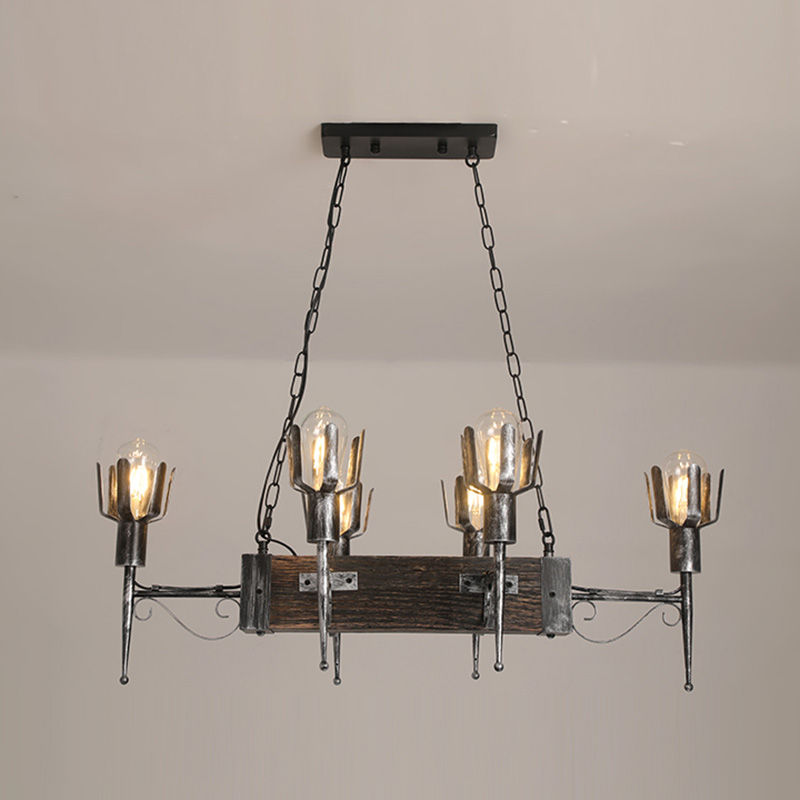 Miniaturbild: 6-Light Industrial Wooden Beam Chandelier 2