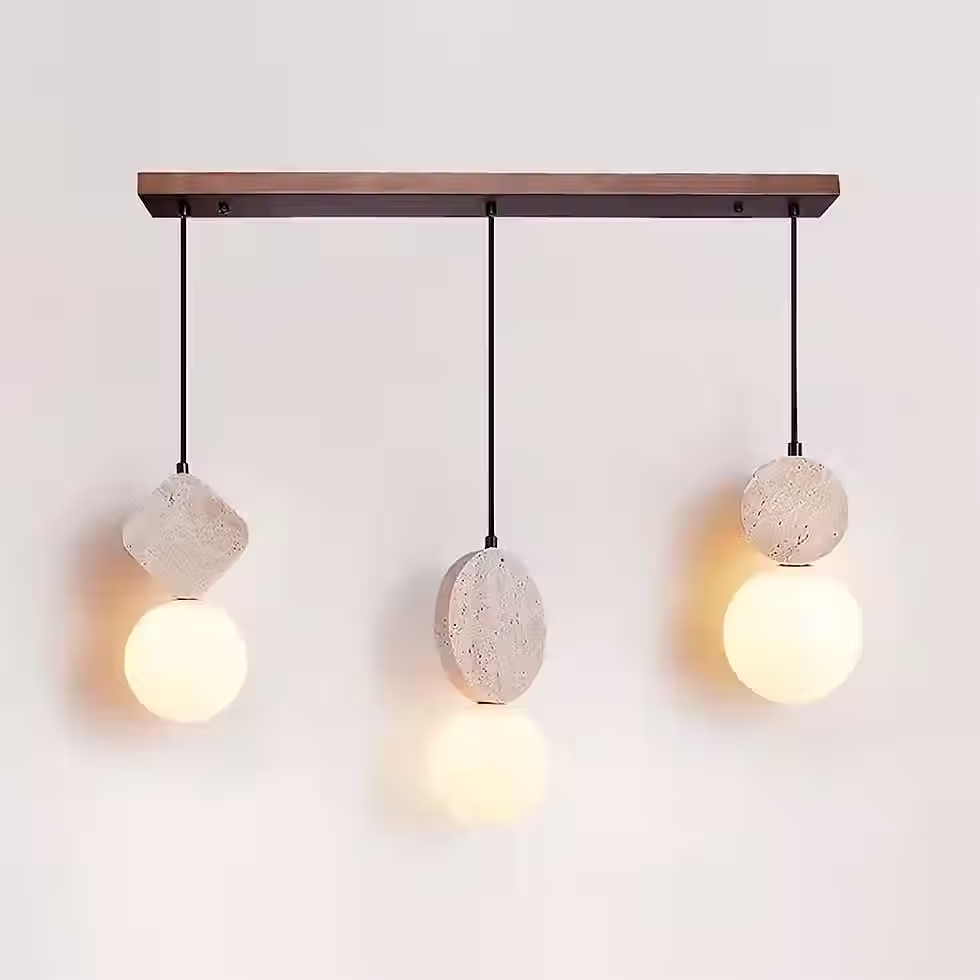 الصورة المصغرة: Travertine Topper Pendant Light with Opal Glass Globe – G9_9