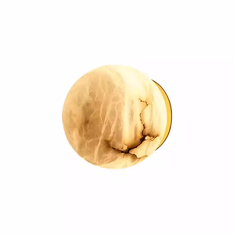 Globo Alabaster Moon Wall Sconce – G9 Brass Round Backplate Light