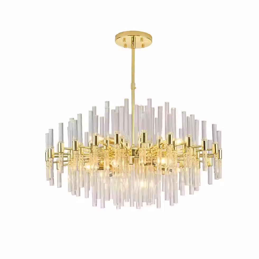Layered Glass-Rod Crystal Chandelier - Gold, E14