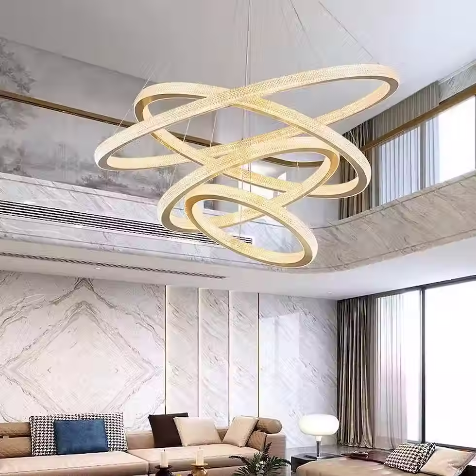 Miniature : Sculptural Textured-Acrylic Ring LED Chandelier - 40+60cm, 3-CCT_5