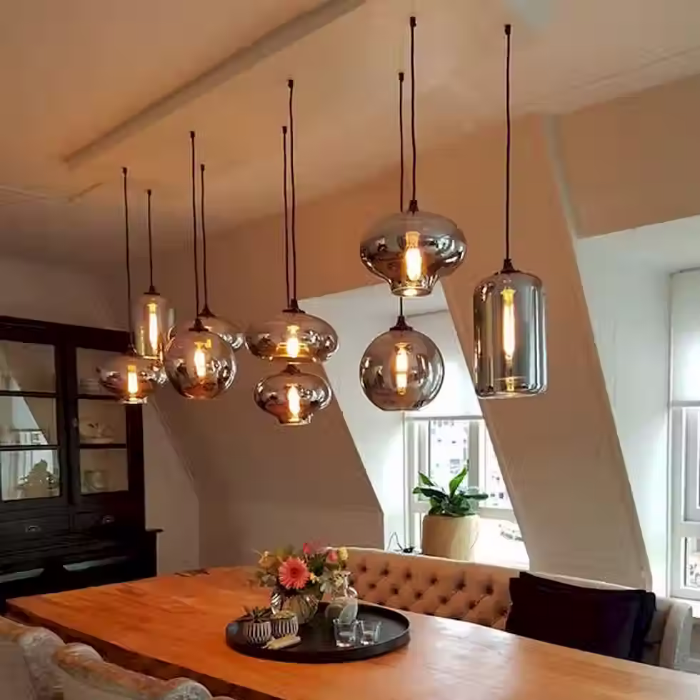 Миниатюра: Smoke Glass Multi-Head Linear Pendant – Mixed Shades, E27