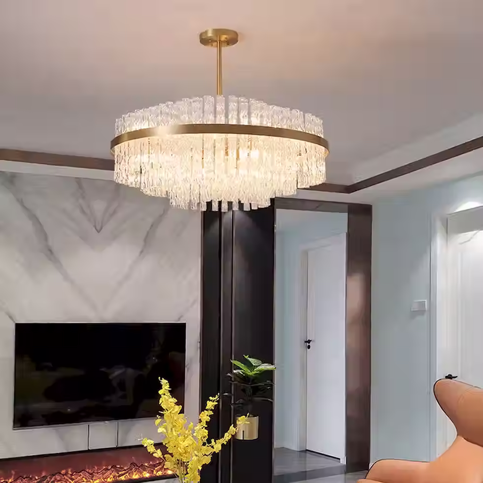 Textured Ice-Glass Tiered Chandelier - Gold, G9