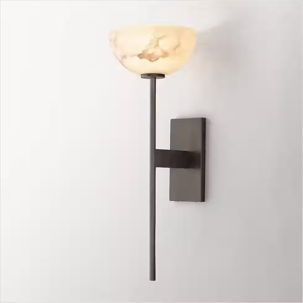الصورة المصغرة: Coppa Alabaster Bowl Wall Sconce – Integrated LED Brass Torch Stem