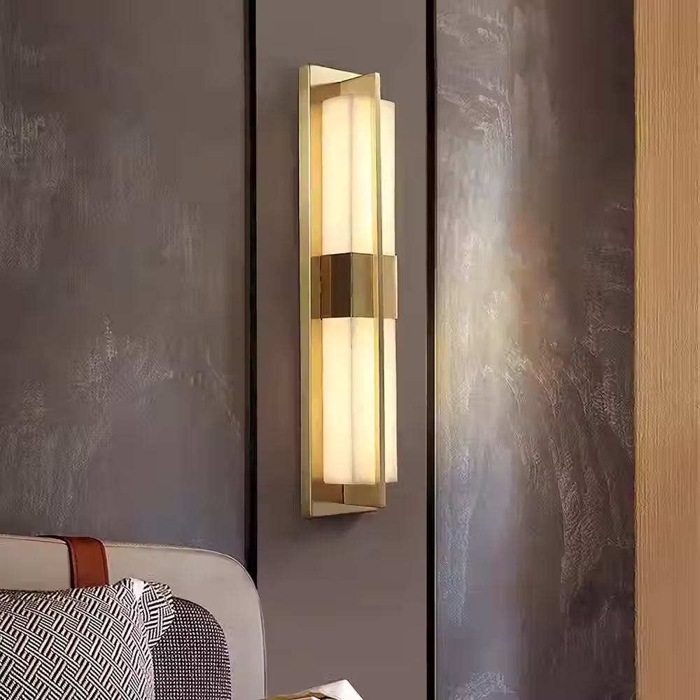 Prisma Alabaster Twin-Column Wall Light – Integrated LED Brass Frame