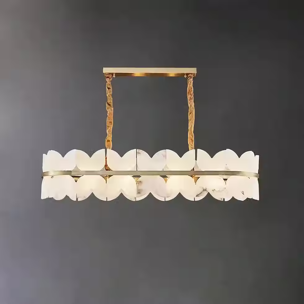 Thumbnail: Tiered Alabaster Scallop-Edge Chandelier – E14 Brass Ring