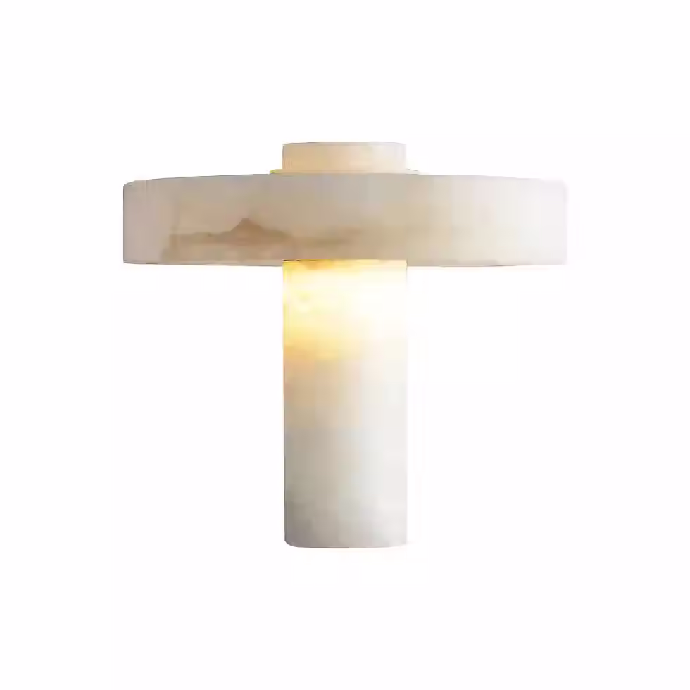 Alabaster Table Lamp – White Disc Shade Bedside Dia 38 x H 35cm E27