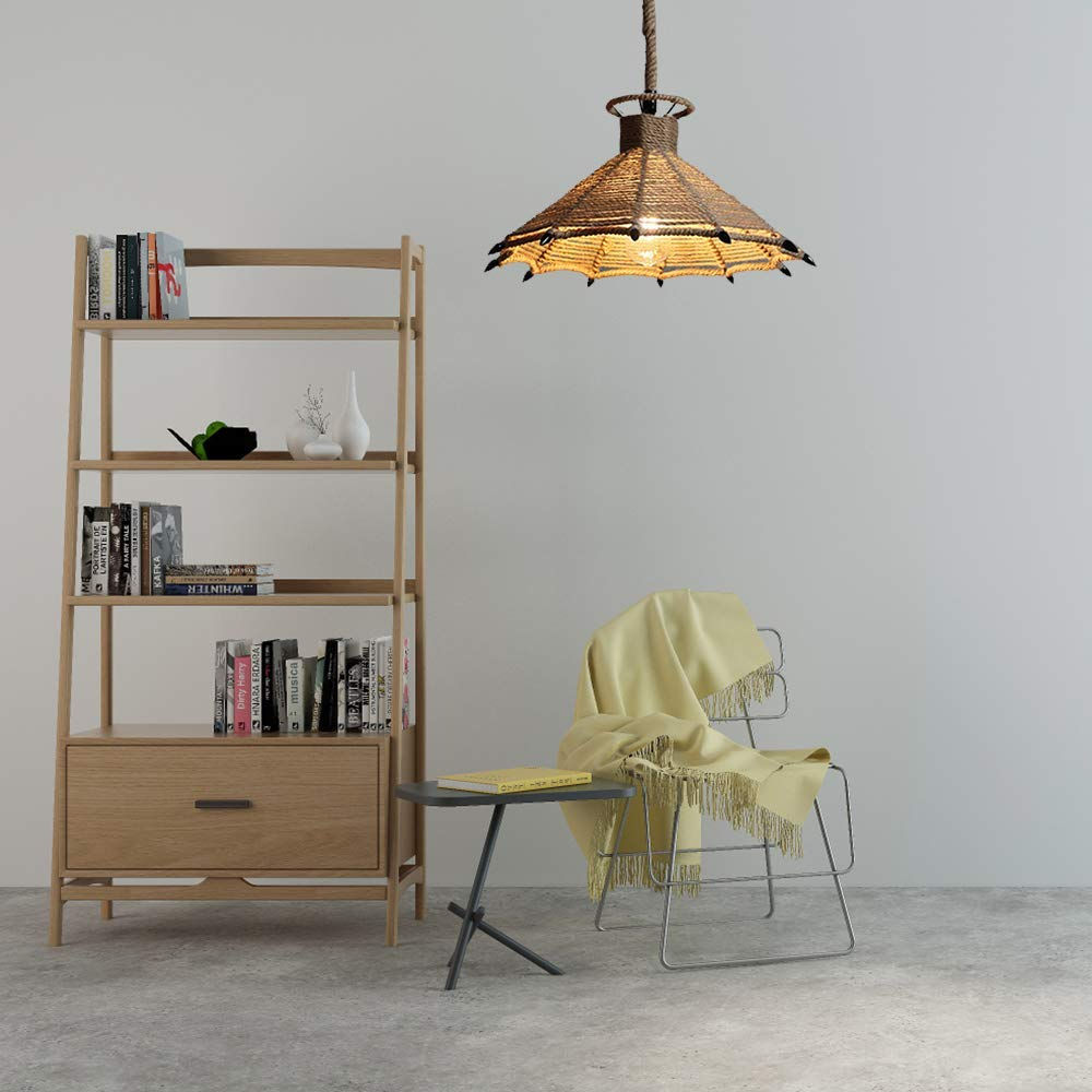 Led hemp rope material natural color hat shape retro pendant ceiling lamp