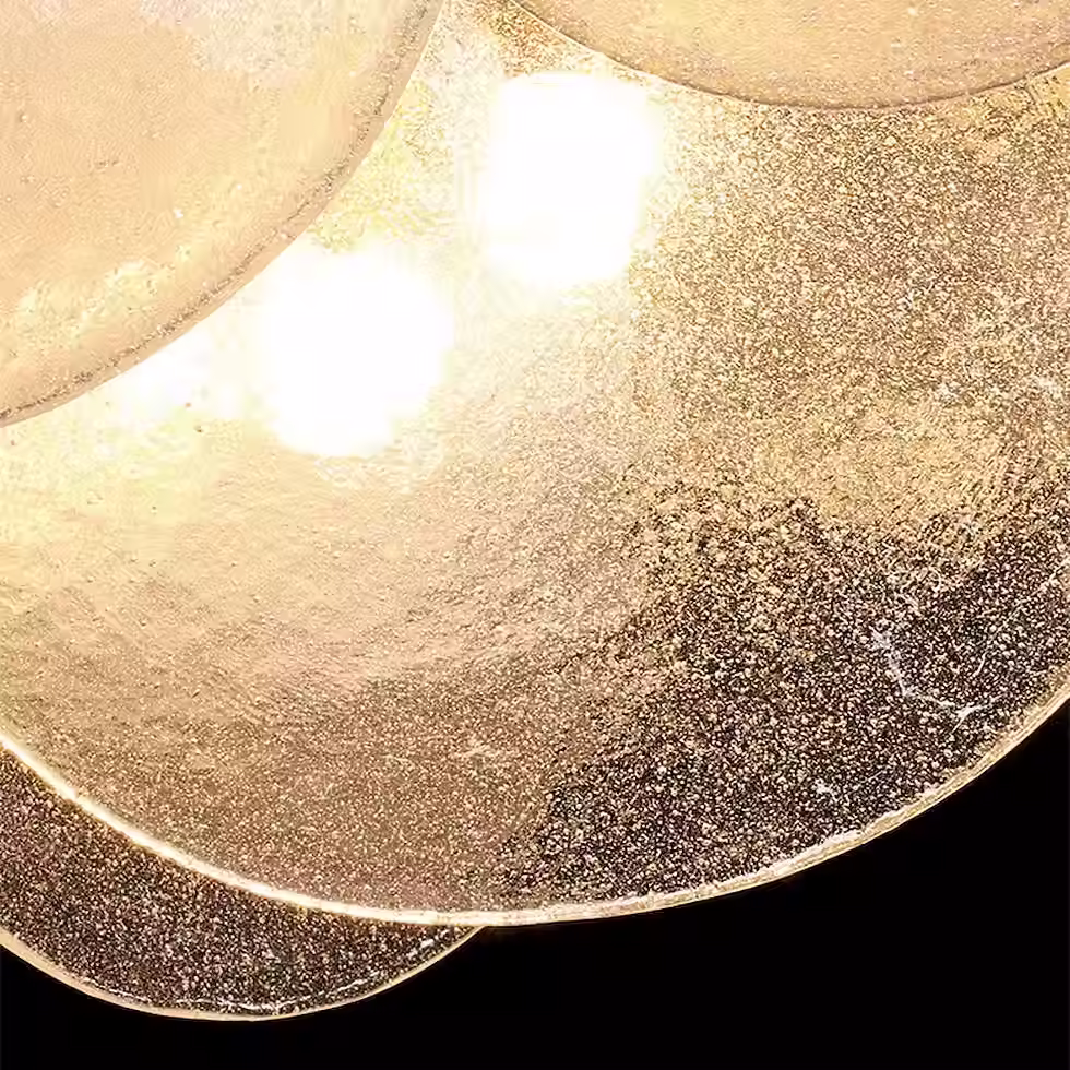 الصورة المصغرة: Seeded Bubble-Glass Disc Layered Drum Chandelier - Gold, E14